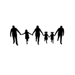 Silhouette of Large Family Group Walking Hand in Hand