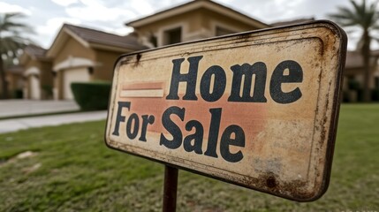 Obraz premium Residential property for sale sign in front of house