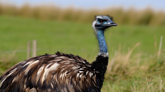 Majestic emu bird in green field, wildlife photography - Powered by Adobe