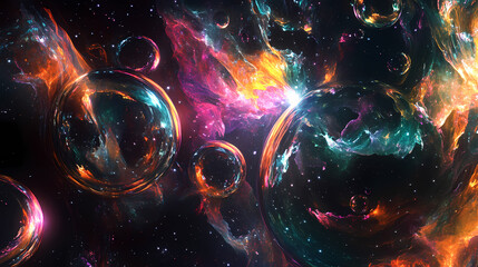 Giant bubble nebula's stellar winds create vast, colorful cosmic structures. [Celestial Drift] | Nebula Structures | gaseous tower. Illustration