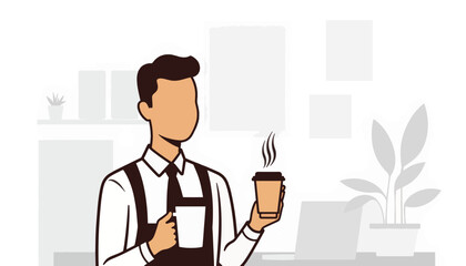 Fototapeta premium Manager holding coffee in modern office, professional relaxation