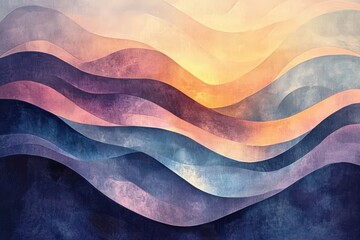 Abstract layered wavy design with soft colors.
