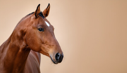 Obraz premium calm brown horse with a serene look on a simple beige background