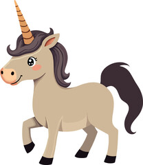 Adorable cartoon unicorn illustration with a brown mane and tail for kids and children designs