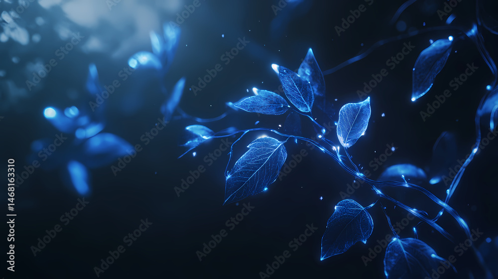 Wall mural abstract 3d render of glowing blue lines on a dark background. [lunar botanica] | etherleaf vines | 