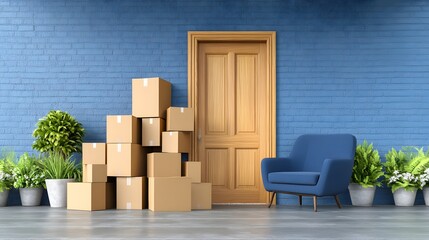 Moving Day Cardboard Boxes Stacked Near Door