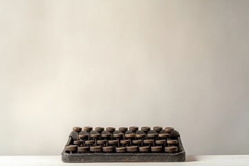Naklejka premium An antique typewriter sits on a plain white surface against a neutral backdrop, evoking a sense of nostalgia and classic writing.