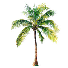 Single tropical palm tree watercolor painting illustration sea sun sky art on transparent background