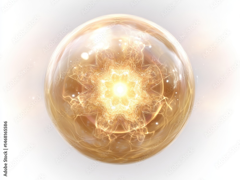 Poster ethereal glowing orb with intricate designs and soft ambient light creating a mystical atmosphere fo