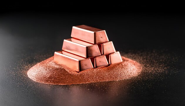 ingots of pure copper or pink gold on a black background
