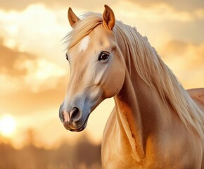 Obraz premium Close-up of Palomino horse at sunset