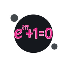 Vector symbol of Eulers identity, a beautiful mathematical equation connecting e, i, pi, one, and zero. Pink on black design for science, education, and technology concepts. Perfect for academic