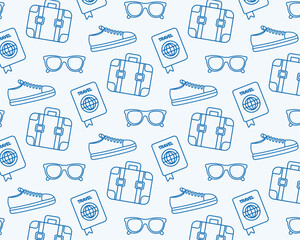 Elements of tourism and travel. Beach vacations. Seamless vector pattern