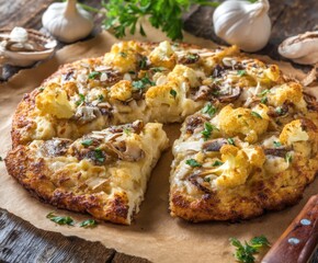 Pizza with cauliflower, celery root, cheese and almond flour