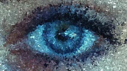 Unique eye close up composed of moving sharp fragments on a premium background with elite and elegant style