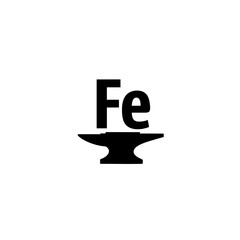 Vector icon of an anvil with Fe, the chemical symbol for Iron. Represents blacksmithing, forging, metalworking, strength, traditional craftsmanship, and the enduring qualities of this core element