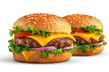 Two hamburgers isolated on white background