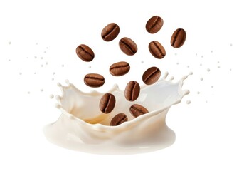 Obraz premium Delicious coffee beans falling into fresh creamy beverage splash shot