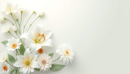 Elegant floral arrangement with lilies and daisies on a white background