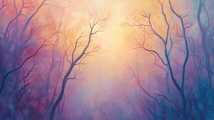 Misty forest sunset glow