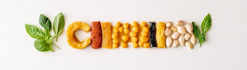 Creative Food Lettering CINNAMON with Basil and Garlic,Foodart ,Lettering