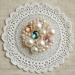 Vintage Pearl Brooch: Elegant and Delicate Jewelry Accessory with Ornate Gemstones and Lace for Luxurious Style and Fashion