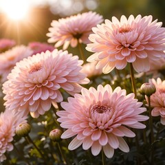 Fototapeta premium Pink Dahlia Flowers in Sunset Light