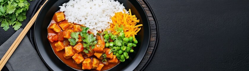 Delicious Tofu Curry Bowl Rice, Peas, Carrot Garnish, Asian Cuisine, food ,curry