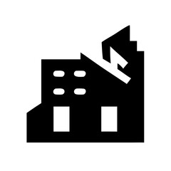Icon of a damaged building to signify destruction or disrepair