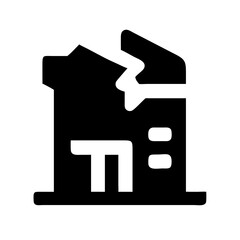 Icon of a damaged building to signify destruction or disrepair