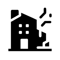 Icon of a damaged building to signify destruction or disrepair