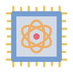 atom chip flat icon for quantum computing stem tech