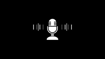 Microphone animation.Voice recording podcast mic microphone icon animation. audio microphone icon animation. Microphone icon animation on black background
