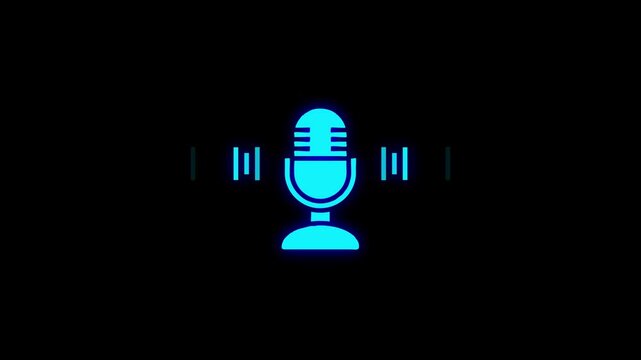 Microphone animation.Voice recording podcast mic microphone icon animation. audio microphone icon animation. Microphone icon animation on black background