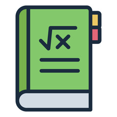 textbook filled line icon with formula for math book stem subject