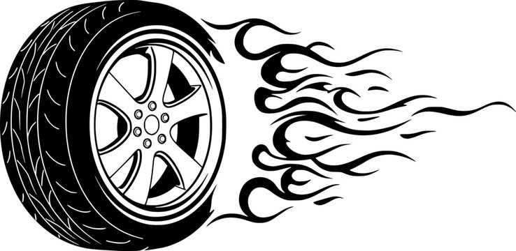 tire in motion with fire, Drifting Car Burning Tier
