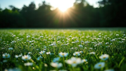 A field of wildflowers at sunset