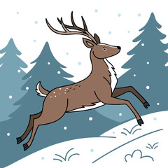 Vector Reindeer Leaping in Snowy Scene Christmas Holiday Design