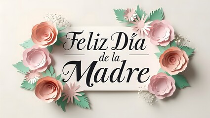 Beautiful Feliz Día de la Madre greeting card in elegant pastel paper cutout style