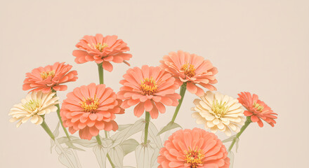 Flowers softly rendered, peach and cream tones, botanical illustration background perfect for feminine designs, greeting cards, and social media.
