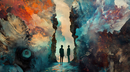 Reflecting the fantastical realm a mirror s duality of reality and dreams. illusionary mirror portal. illustration. [Mirrored Realities] | Shimmer Divide | wavering split. Illustration