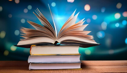 open book hardback on stack books