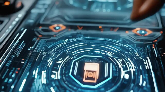 Interactive technology demonstration showcasing advanced touch interface design in a futuristic setting
