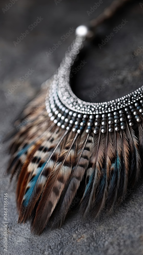 Aufkleber unique feathered headband on dark slate background showcasing intricate craftsmanship and texture