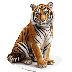 Fototapeta premium Majestic bengal tiger sitting on white background wildlife animal portrait on transparent background