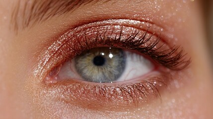 Close-up of a woman's eye with intricate makeup and sparkling details.