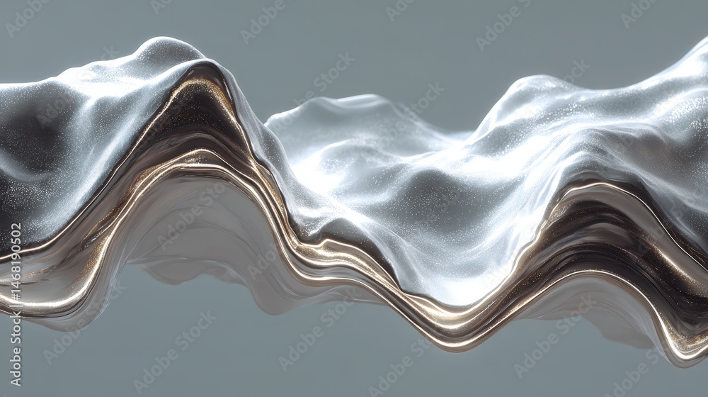 Poster abstract metallic waves with a shiny, reflective surface creating a dynamic visual effect.
