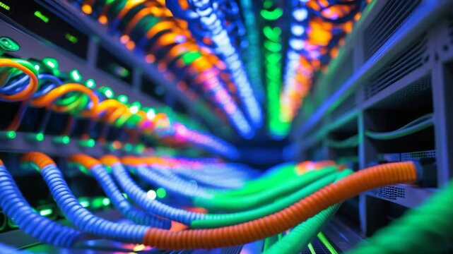 Server room illuminated network cables