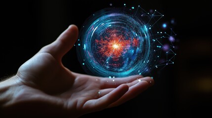 Futuristic Technology in Hand Represents Global Connections and Digital Innovation Power