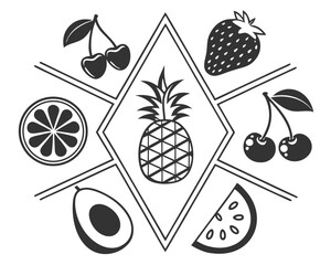black and white icons fruit silhouettes minimali